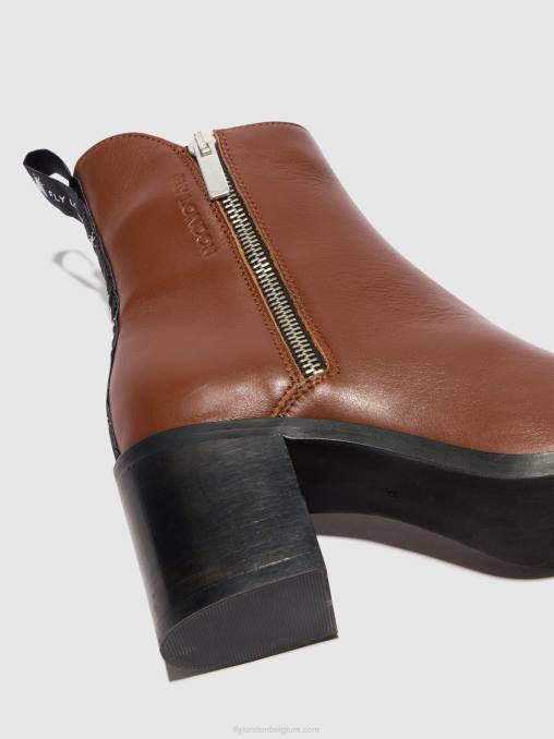 cognac Fly London vrouwen enkellaarzen met ritssluiting ader912 V2B079