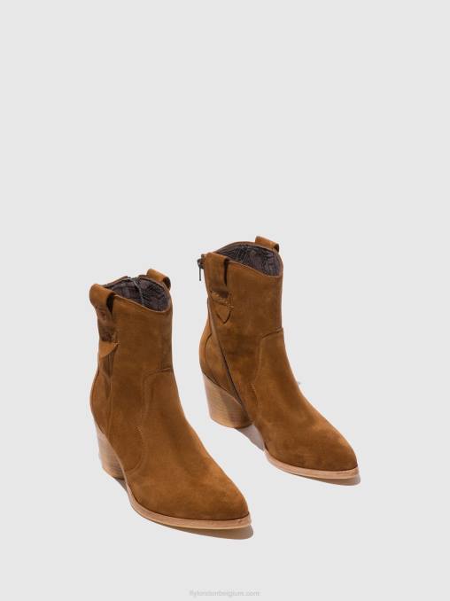 cognac suède Fly London vrouwen enkellaarzen met rits alba825 V2B0187
