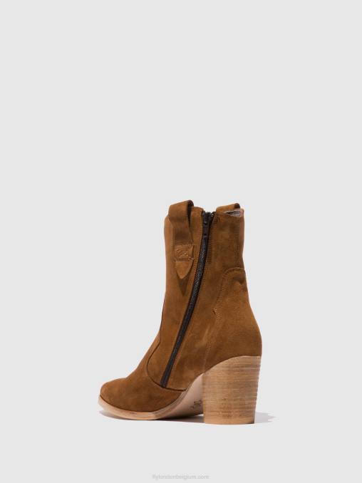 cognac suède Fly London vrouwen enkellaarzen met rits alba825 V2B0187