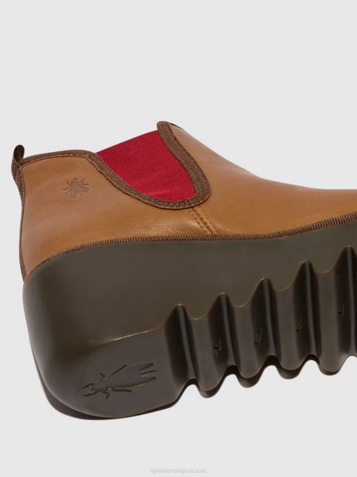 cuoio (rood elastiek) Fly London vrouwen chelsea enkellaarzen byne349 V2B0152