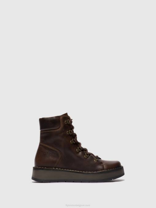 dk. bruin Fly London vrouwen enkellaarzen met veters roxy094 V2B088