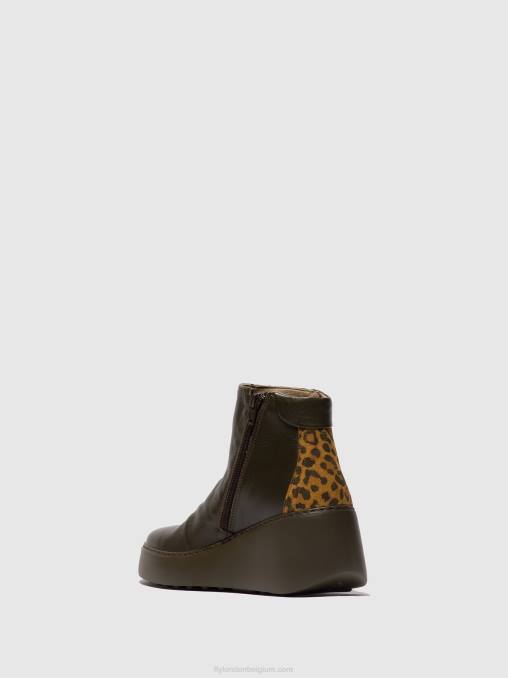 dk.groen/tan Fly London vrouwen enkellaarzen met ritssluiting dabe461 V2B024