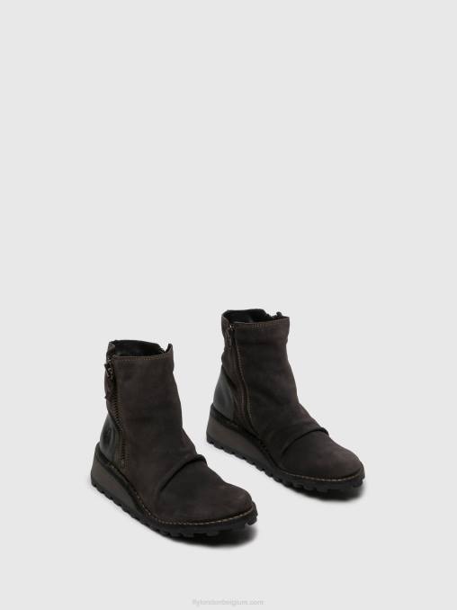 grijs Fly London vrouwen enkellaarzen met ritssluiting mon944 diesel V2B0271