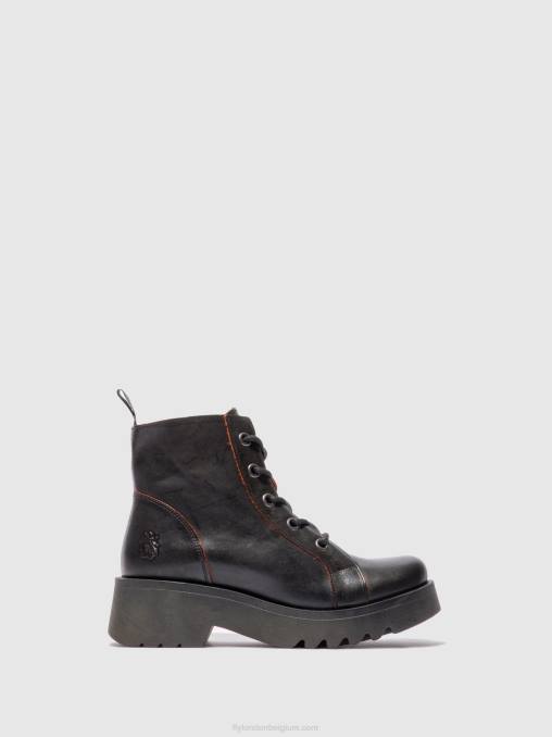 java zwart/rood Fly London vrouwen enkellaarzen met veters metz788 V2B0174