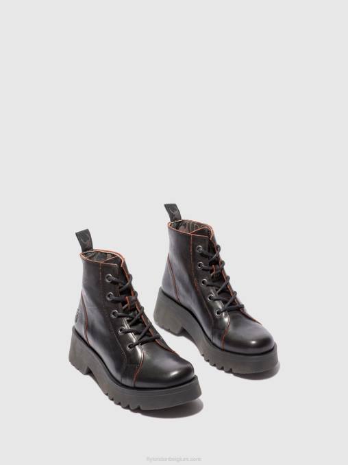 java zwart/rood Fly London vrouwen enkellaarzen met veters metz788 V2B0174