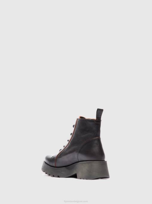 java zwart/rood Fly London vrouwen enkellaarzen met veters metz788 V2B0174