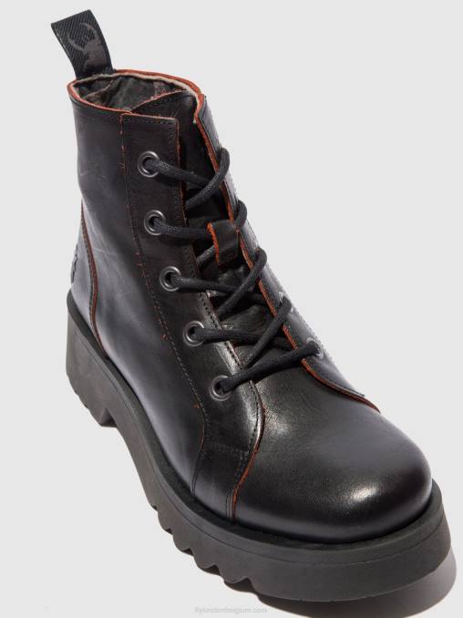 java zwart/rood Fly London vrouwen enkellaarzen met veters metz788 V2B0174