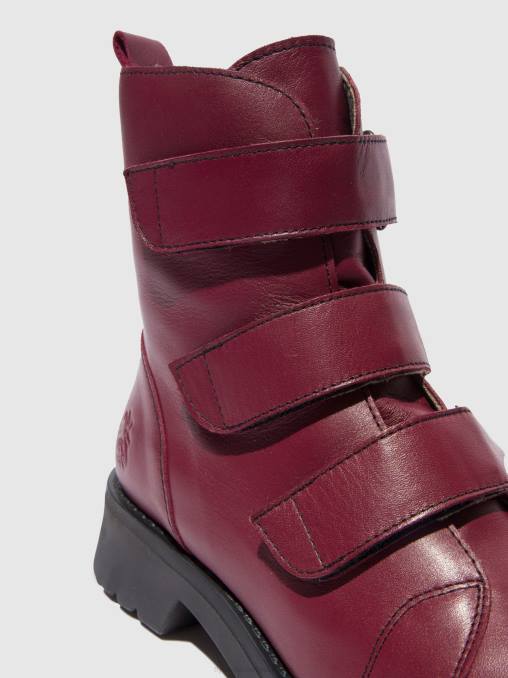 leer wijn(zwart) Fly London vrouwen enkellaarzen met klittenband rach790 V2B0191