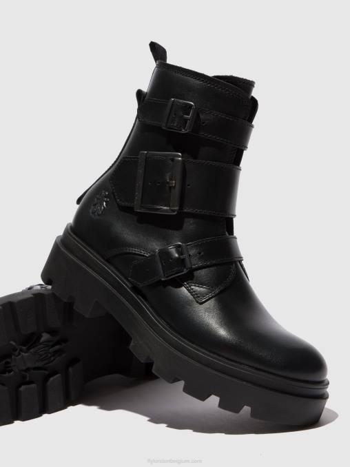nappa zwart Fly London vrouwen enkellaarzen met gesp jeda817 V2B0241