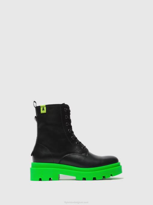 nausica zwart (groene zool) Fly London vrouwen enkellaarzen met veters jacy881 V2B0162