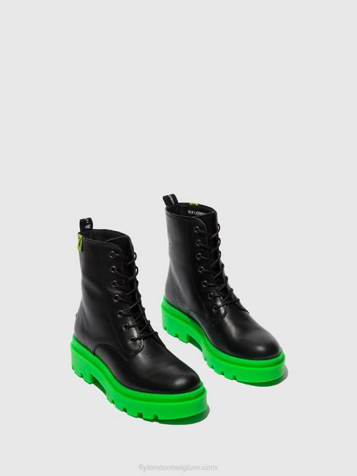 nausica zwart (groene zool) Fly London vrouwen enkellaarzen met veters jacy881 V2B0162