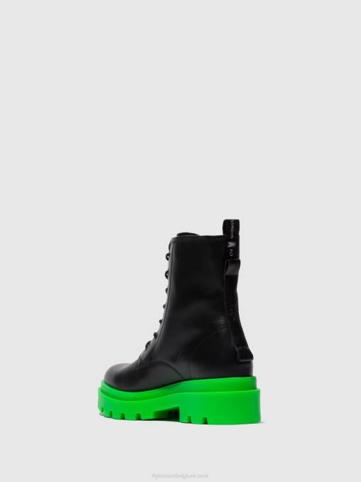 nausica zwart (groene zool) Fly London vrouwen enkellaarzen met veters jacy881 V2B0162
