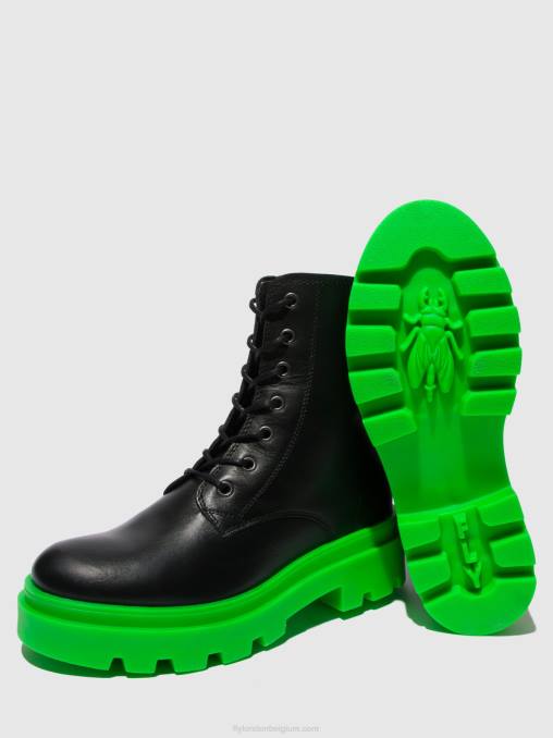 nausica zwart (groene zool) Fly London vrouwen enkellaarzen met veters jacy881 V2B0162