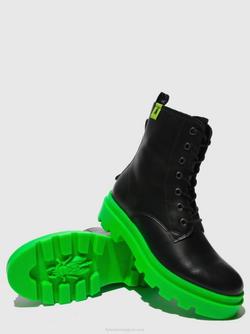 nausica zwart (groene zool) Fly London vrouwen enkellaarzen met veters jacy881 V2B0162