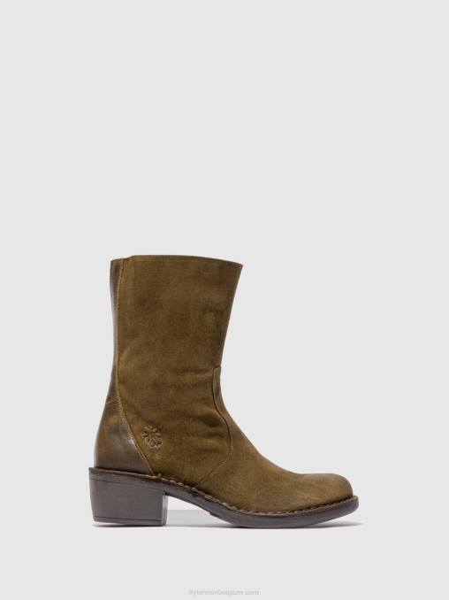 oliesuede/kleed sludge/olijf Fly London vrouwen enkellaarzen met ritssluiting mane073 V2B0180