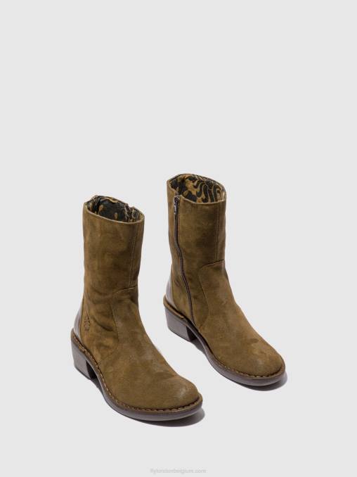 oliesuede/kleed sludge/olijf Fly London vrouwen enkellaarzen met ritssluiting mane073 V2B0180