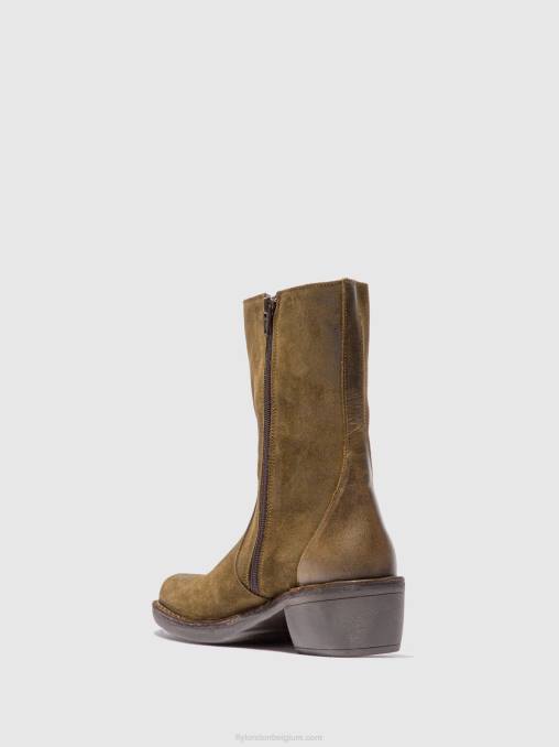 oliesuede/kleed sludge/olijf Fly London vrouwen enkellaarzen met ritssluiting mane073 V2B0180