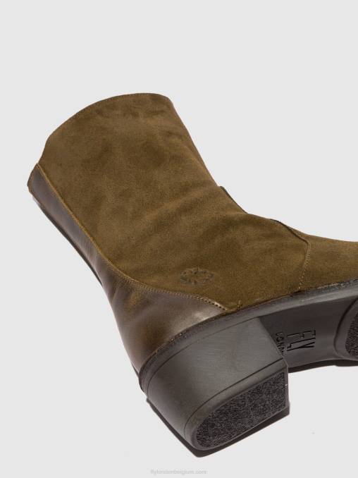 oliesuede/kleed sludge/olijf Fly London vrouwen enkellaarzen met ritssluiting mane073 V2B0180