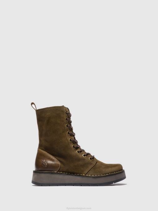 oliesuede/kleed sludge/olijf Fly London vrouwen enkellaarzen met veters rami043 V2B0176