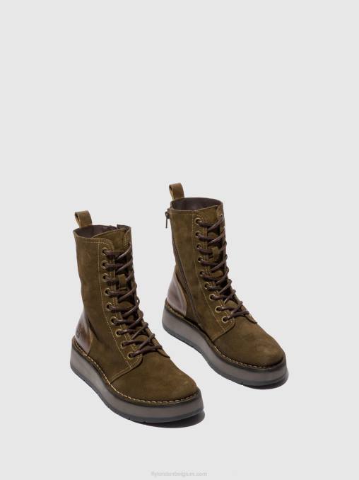 oliesuede/kleed sludge/olijf Fly London vrouwen enkellaarzen met veters rami043 V2B0176