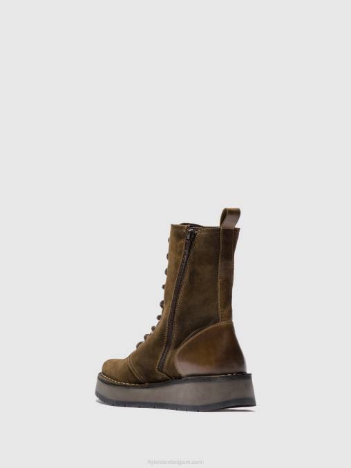 oliesuede/kleed sludge/olijf Fly London vrouwen enkellaarzen met veters rami043 V2B0176
