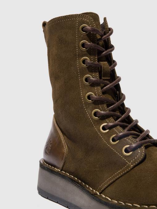 oliesuede/kleed sludge/olijf Fly London vrouwen enkellaarzen met veters rami043 V2B0176