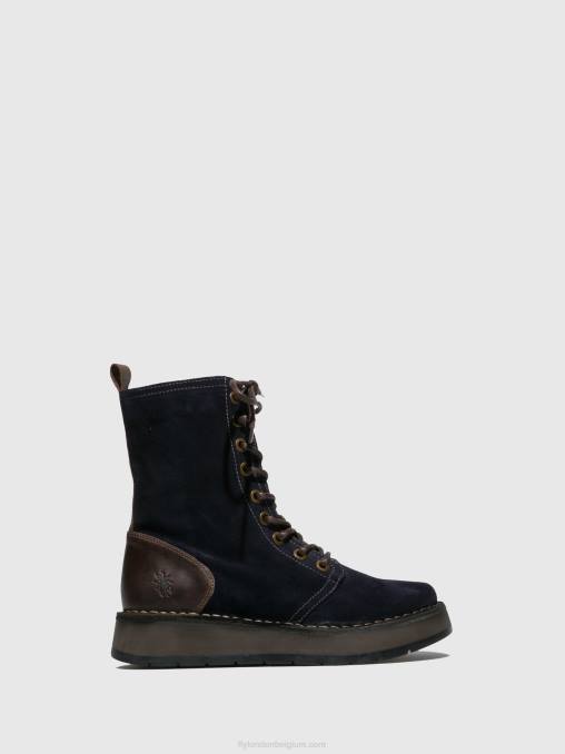 oliesuede/vloerkleed marine/donkerbruin Fly London vrouwen enkellaarzen met veters rami043 V2B0258