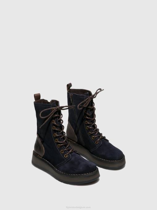 oliesuede/vloerkleed marine/donkerbruin Fly London vrouwen enkellaarzen met veters rami043 V2B0258