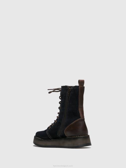 oliesuede/vloerkleed marine/donkerbruin Fly London vrouwen enkellaarzen met veters rami043 V2B0258
