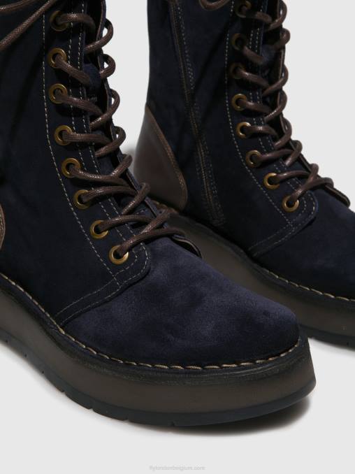 oliesuede/vloerkleed marine/donkerbruin Fly London vrouwen enkellaarzen met veters rami043 V2B0258