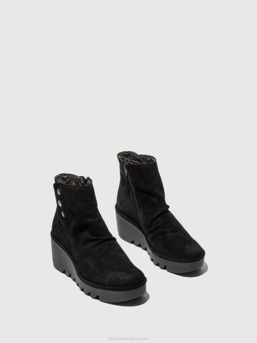 oliesuede zwart Fly London vrouwen enkellaarzen met rits brom344 V2B0182