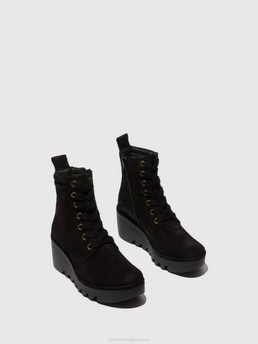 oliesuede zwart Fly London vrouwen enkellaarzen met veters biaz329 V2B0211