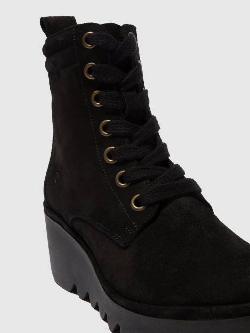 oliesuede zwart Fly London vrouwen enkellaarzen met veters biaz329 V2B0211