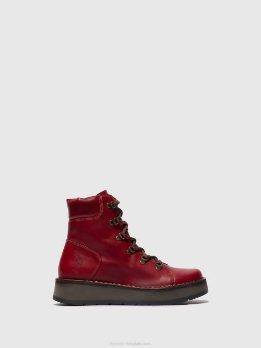rood Fly London vrouwen enkellaarzen met veters roxy094 V2B090