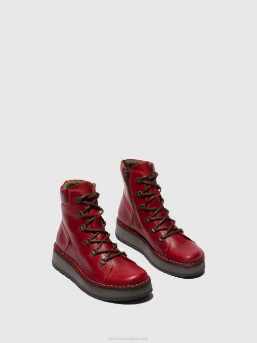 rood Fly London vrouwen enkellaarzen met veters roxy094 V2B090