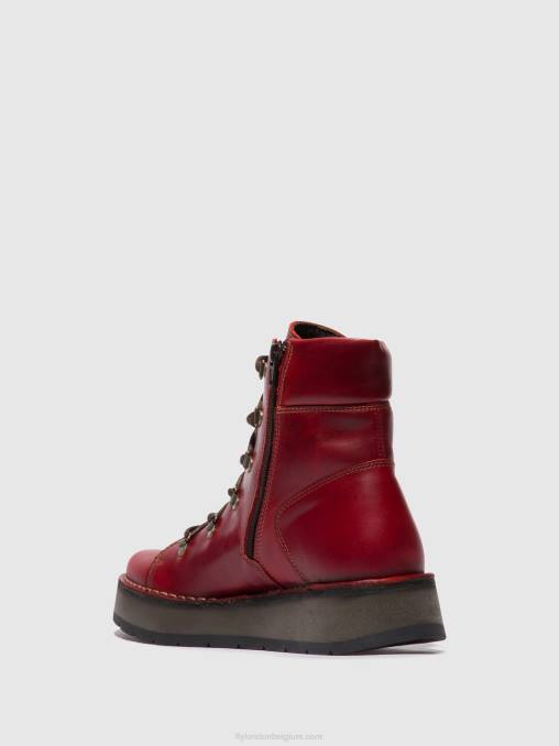 rood Fly London vrouwen enkellaarzen met veters roxy094 V2B090