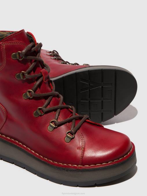 rood Fly London vrouwen enkellaarzen met veters roxy094 V2B090