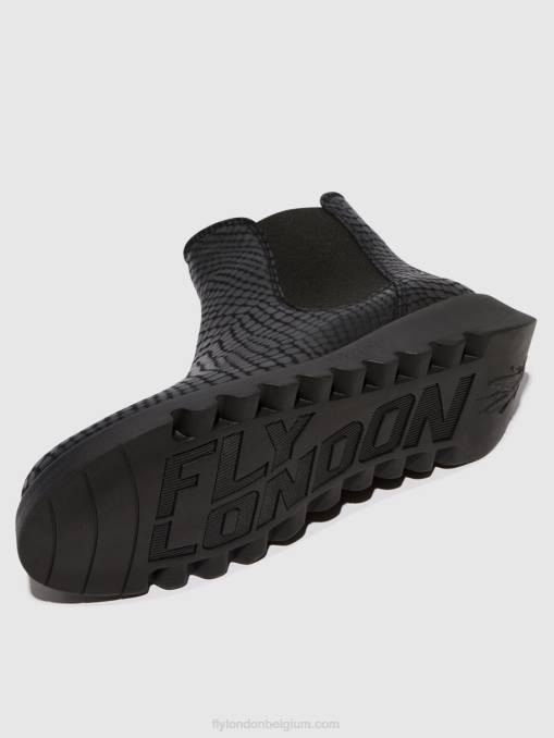 salv croco zwart Fly London vrouwen chelsea enkellaarzen V2B014