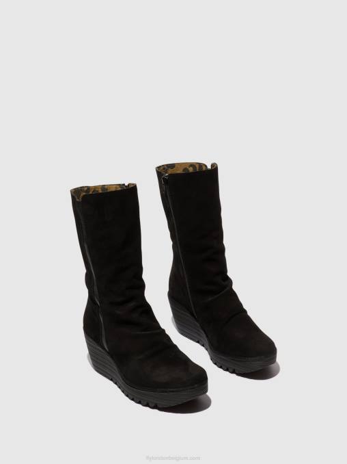 suède/mousse zwart Fly London vrouwen enkellaarzen met rits yemy408 oil V2B03