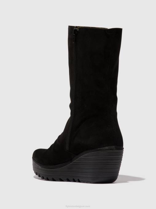 suède/mousse zwart Fly London vrouwen enkellaarzen met rits yemy408 oil V2B03
