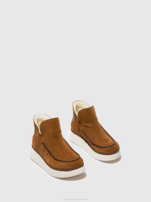 suède/vloerkleed cognac Fly London vrouwen enkellaarzen met ronde neus coze348 V2B0173