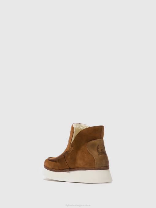 suède/vloerkleed cognac Fly London vrouwen enkellaarzen met ronde neus coze348 V2B0173