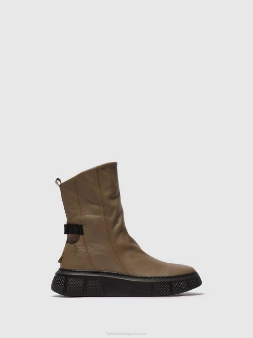 taupe (zwarte zool) Fly London vrouwen enkellaarzen met ritssluiting esen485 V2B060