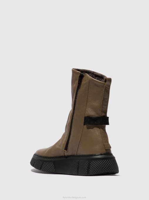 taupe (zwarte zool) Fly London vrouwen enkellaarzen met ritssluiting esen485 V2B060