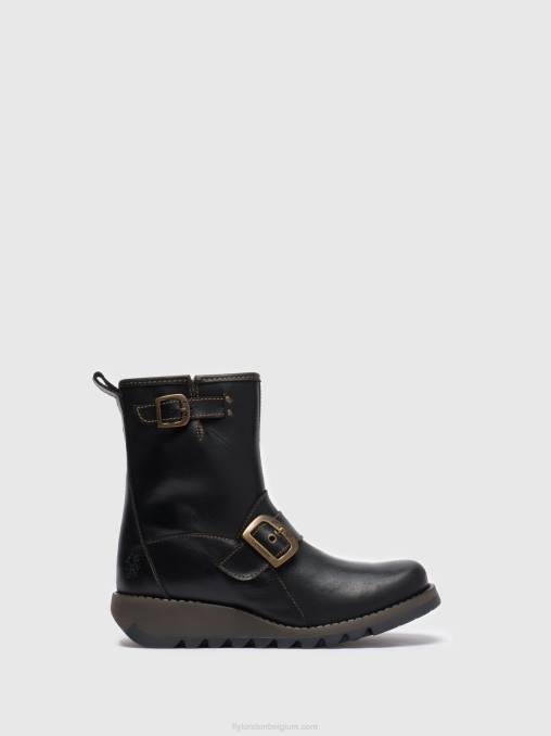 zwart Fly London vrouwen enkellaarzen met gesp sino525 V2B0282