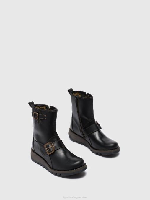 zwart Fly London vrouwen enkellaarzen met gesp sino525 V2B0282