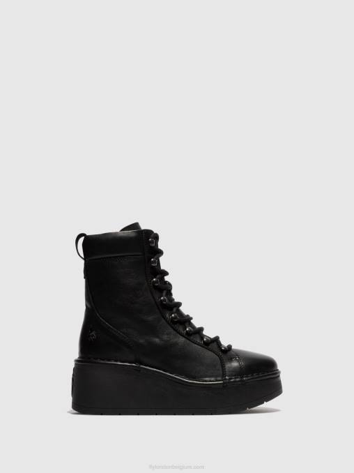 zwart Fly London vrouwen enkellaarzen met veters hand247 V2B0102