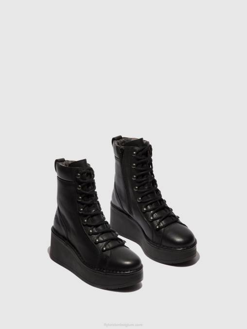 zwart Fly London vrouwen enkellaarzen met veters hand247 V2B0102
