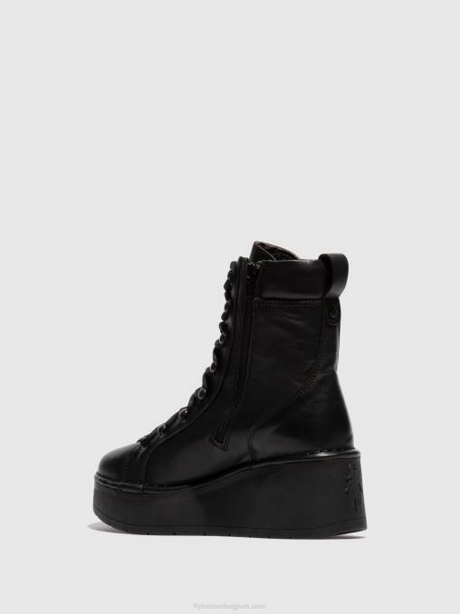 zwart Fly London vrouwen enkellaarzen met veters hand247 V2B0102