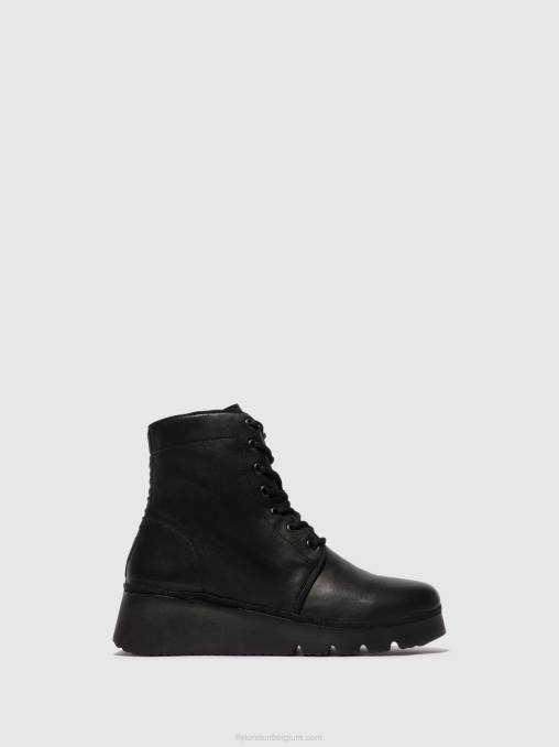 zwart Fly London vrouwen enkellaarzen met veters pall404 V2B011